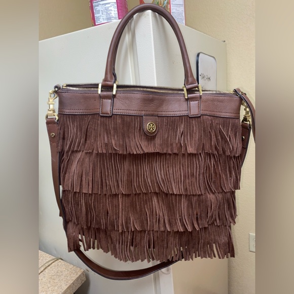 Tory Burch large leather and suede fringe tote - Picture 3 of 9